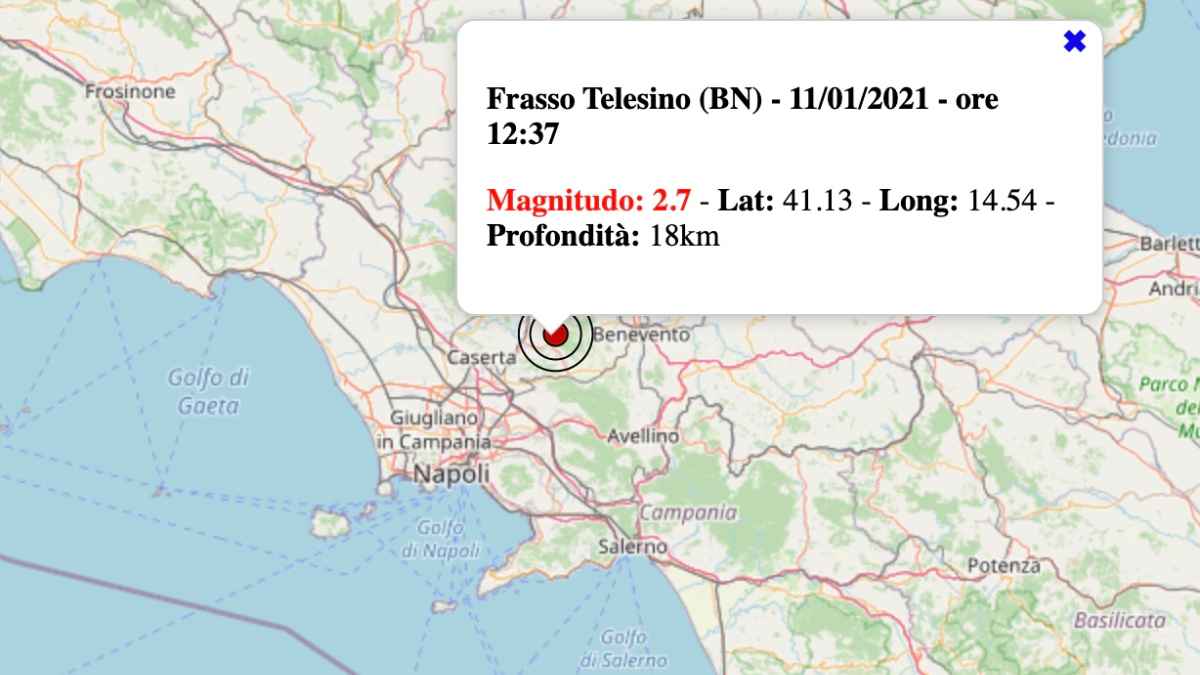 Terremoto in Campania oggi, lunedì 11 gennaio 2021: scossa ...