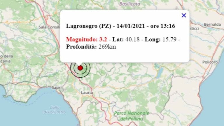 Terremoto oggi in Basilicata, 14 gennaio 2021: scossa M 3.2 in provincia Potenza – Dati INGV