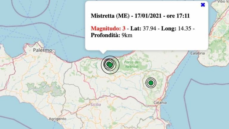 Terremoto in Sicilia oggi, domenica 17 gennaio 2021: scossa M 3.0 in provincia Messina | Dati INGV