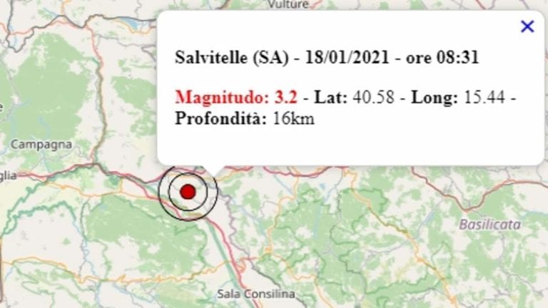 Terremoto in Campania oggi, lunedì 18 gennaio 2021: scossa M 3.2 in provincia di Salerno | Dati INGV Terremoto in Campania oggi, lunedì 18 gennaio 2021: scossa M 3.2 in provincia di Salerno | Dati INGV