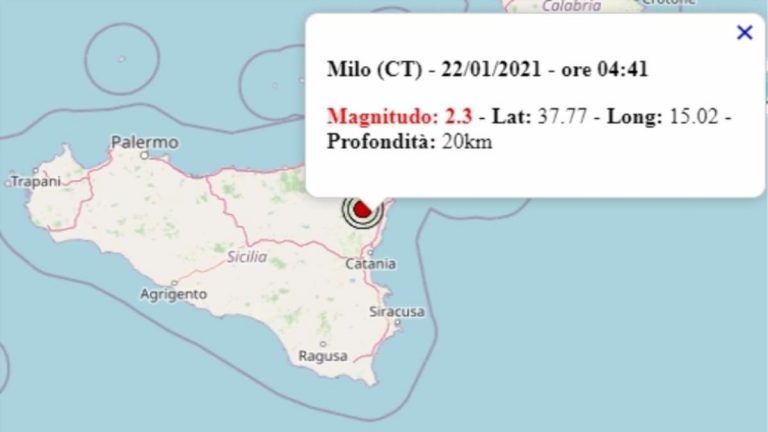 Terremoto in Sicilia oggi, 22 gennaio 2021: scossa M 2.3 provincia di Catania – Dati Ingv Terremoto in Sicilia oggi, 22 gennaio 2021: scossa M 2.3 provincia di Catania – Dati Ingv