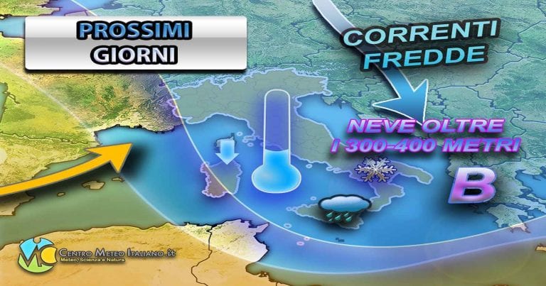 METEO – NEVE imminente al sud ITALIA e fino a quote basse, le previsioni per le prossime ore