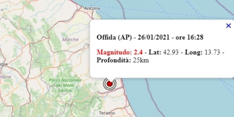 Terremoto nelle Marche oggi, 26 gennaio 2021, scossa M 2.4 in provincia di Ascoli Piceno | Dati Ingv