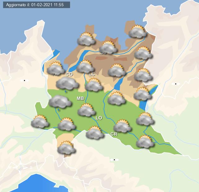 Grafica che mostra le previsioni meteo della Lombardia per dopodomani 3 Febbraio 2021 - Centro Meteo Italiano