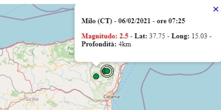 Terremoto in Sicilia oggi, sabato 6 febbraio 2021, scossa M 2.5 in provincia di Catania – Dati Ingv Terremoto in Sicilia oggi, sabato 6 febbraio 2021, scossa M 2.5 in provincia di Catania – Dati Ingv