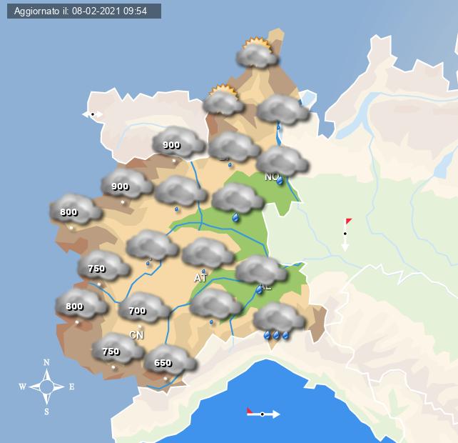 Previsioni grafiche per la giornata di dopodomani 10 febbraio 2021 per il Piemonte e per Torino a cura del Centro Meteo Italiano