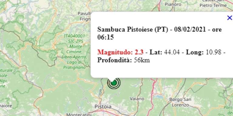 Terremoto in Toscana oggi, 8 febbraio 2021, scossa M 2.3 provincia di Pistoia – Dati Ingv Terremoto in Toscana oggi, 8 febbraio 2021, scossa M 2.3 provincia di Pistoia – Dati Ingv