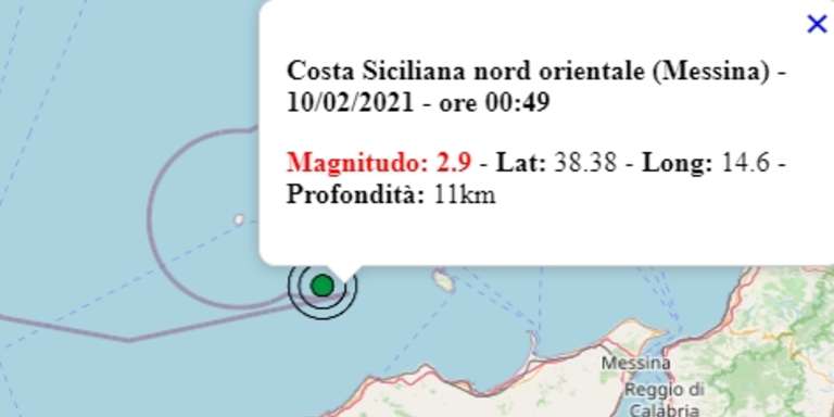 Terremoto in Sicilia oggi, mercoledì 10 febbraio 2021, scossa M 2.9 costa siciliana – Dati Ingv