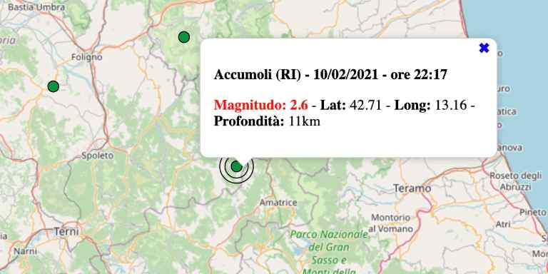 Terremoto nel Lazio oggi, mercoledì 10 febbraio 2021: scossa M 2.6 in provincia di Rieti | Dati INGV