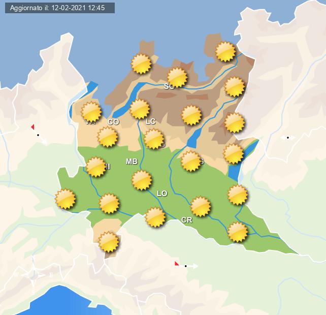 Previsioni grafiche per la Lombardia per Domenica 14 febbraio - Centro Meteo Italiano