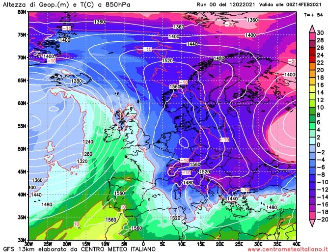 In arrivo il gelo di San Valentino - previsioni a cura del Centro Meteo Italiano