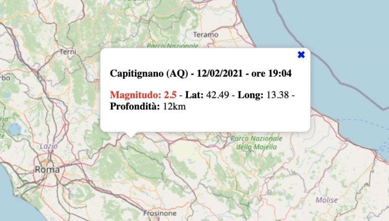 Terremoto in Abruzzo oggi, venerdì 12 febbraio 2021: scossa M 2.5 in provincia de L’Aquila | Dati INGV Terremoto in Abruzzo oggi, venerdì 12 febbraio 2021: scossa M 2.5 in provincia de L’Aquila | Dati INGV