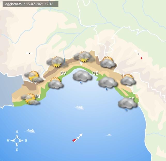 Previsioni grafiche per la Liguria e Genova per Mercoledì 17 Febbraio a cura del Centro Meteo Italiano