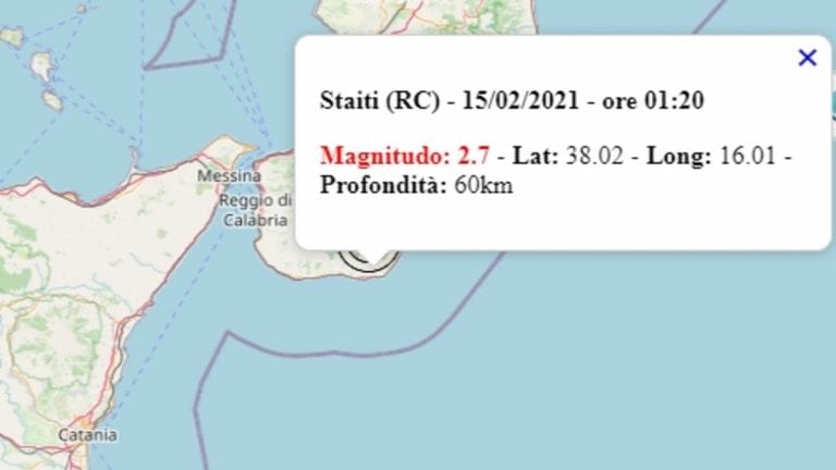 Terremoto in Calabria oggi, lunedì 15 febbraio 2021: scossa M 2.7 in provincia di Reggio Calabria – Dati Ingv