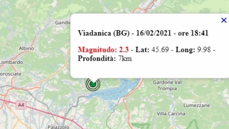 Terremoto in Lombardia oggi, 16 febbraio 2021, scossa M 2.3 in provincia di Bergamo – Dati Ingv