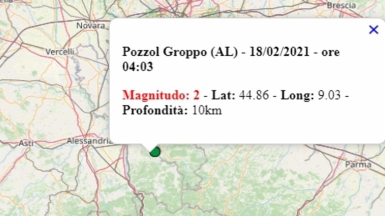 Terremoto in Piemonte oggi, giovedì 18 febbraio 2021, scossa M 2.0 in provincia di Alessandria – Dati Ingv Terremoto in Piemonte oggi, giovedì 18 febbraio 2021, scossa M 2.0 in provincia di Alessandria – Dati Ingv
