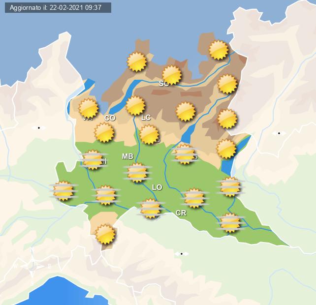 Previsioni grafiche per Milano e la Lombardia per domani 23 febbraio a cura del Centro Meteo Italiano