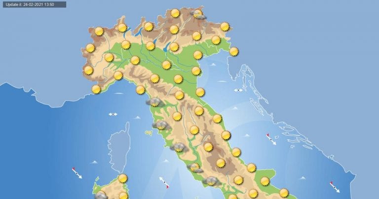 PREVISIONI METEO domani 25 Febbraio 2021: Anticiclone prevalente in Italia, sole da nord a sud