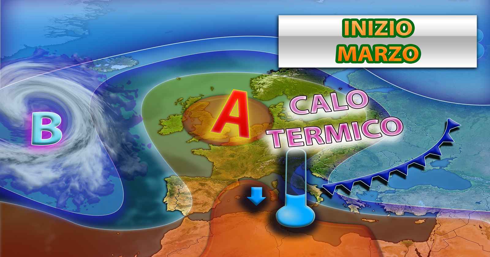 Il calo termico previsto nel prossimo weekend, l'ultimo del mese di Febbraio - grafica a cura del Centro Meteo Italiano