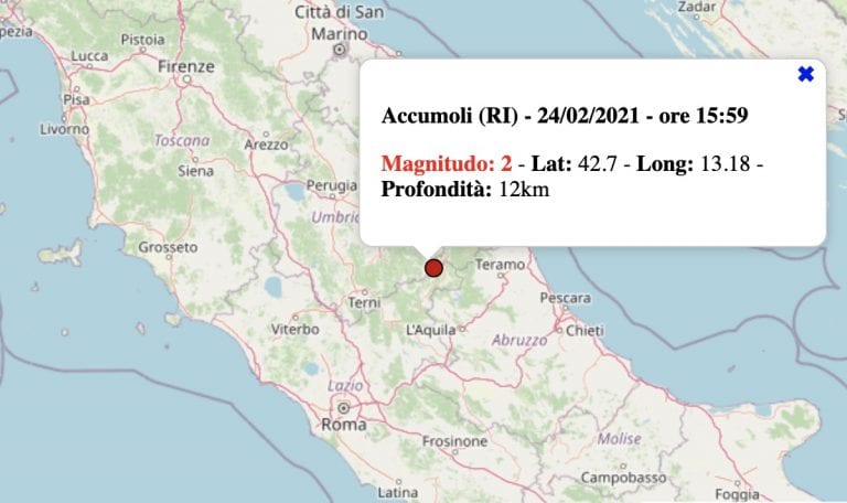 Terremoto nel Lazio oggi, mercoledì 24 febbraio 2021: scossa M 2.0 in provincia di Rieti | Dati ufficiali INGV