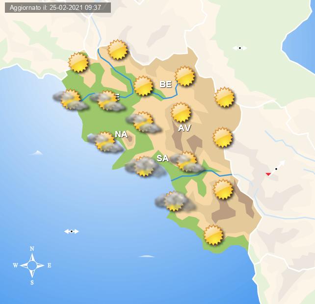 Previsioni grafiche per Napoli e la Campania per domani 26 febbraio a cura del Centro Meteo Italiano