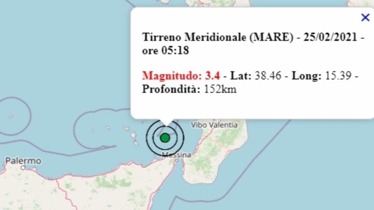 Terremoto in Italia oggi, giovedì 25 febbraio 2021, scossa di M 3.4 mar Tirreno meridionale | Dati Ingv