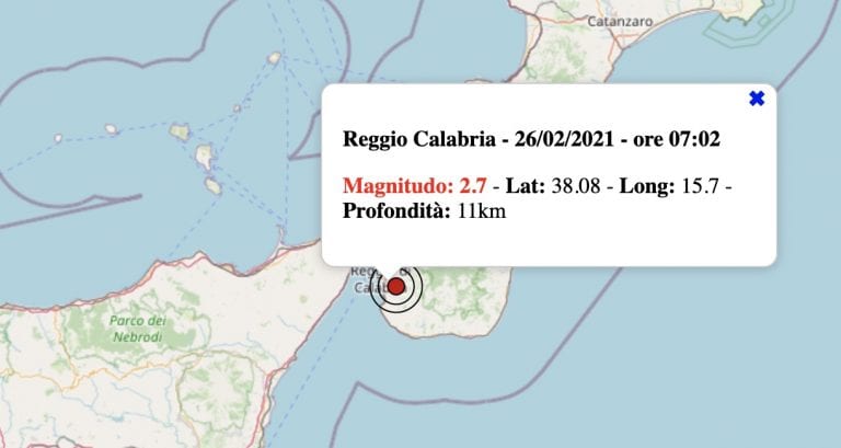Terremoto in Calabria oggi, venerdì 26 febbraio 2021: scossa M 2.7 a Reggio | Dati INGV