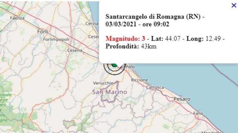 Terremoto in Emilia Romagna oggi, mercoledì 3 marzo 2021, scossa M 3.0 avvertita in provincia di Rimini – Dati Ingv