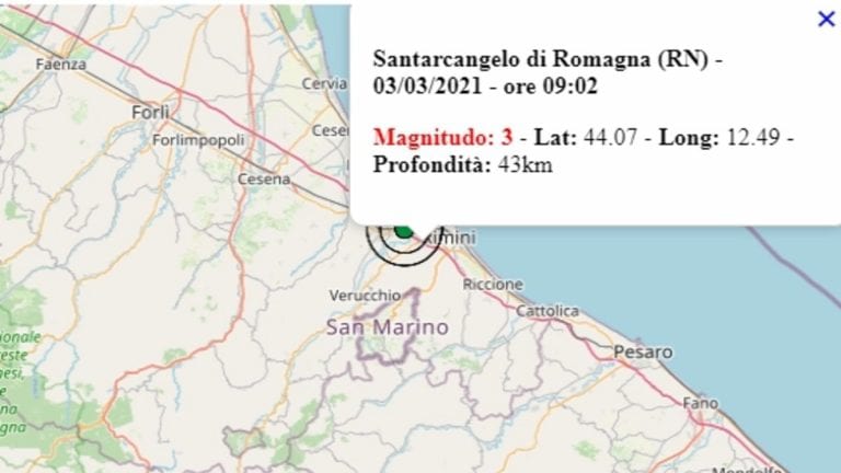 Terremoto in Emilia Romagna oggi, mercoledì 3 marzo 2021, scossa M 3.0 avvertita in provincia di Rimini – Dati Ingv Terremoto in Emilia Romagna oggi, mercoledì 3 marzo 2021, scossa M 3.0 avvertita in provincia di Rimini – Dati Ingv
