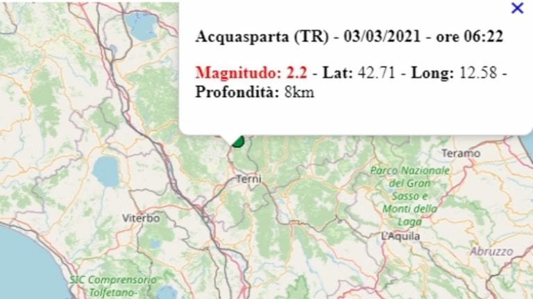 Terremoto in Umbria oggi, 3 marzo 2021, scossa M 2.2 in provincia di Terni – Dati Ingv