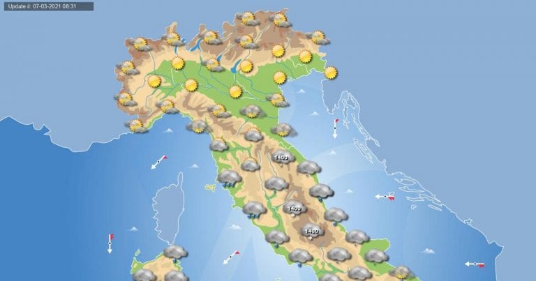 PREVISIONI METEO domani 8 marzo 2021: MALTEMPO sulle regioni centrali dell’ITALIA, sole al nord