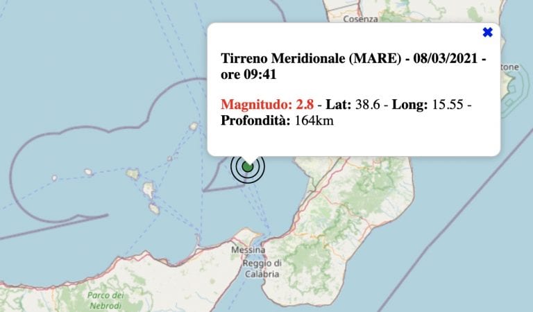 Terremoto in Italia oggi, lunedì 8 marzo 2021: scossa M 2.8 Mar Tirreno  Meridionale | Dati INGV