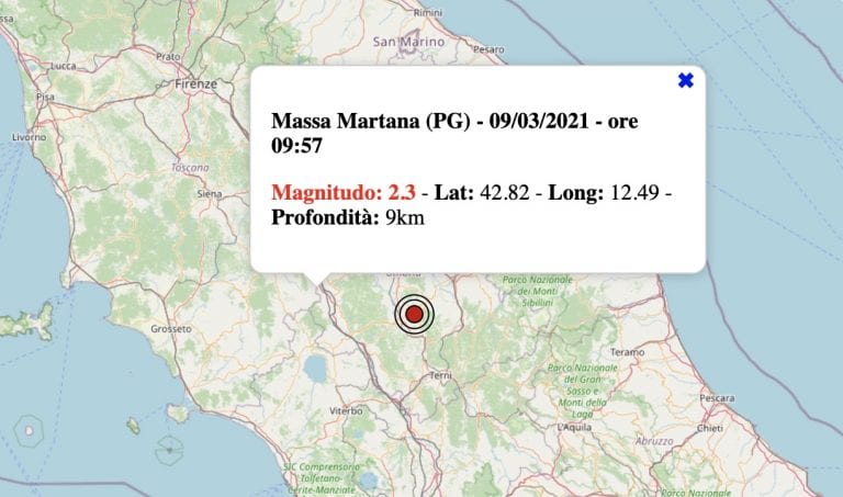 Terremoto in Umbria oggi, martedì 9 marzo 2021: scossa M 2.3 in provincia di Perugia – Dati INGV Terremoto in Umbria oggi, martedì 9 marzo 2021: scossa M 2.3 in provincia di Perugia – Dati INGV