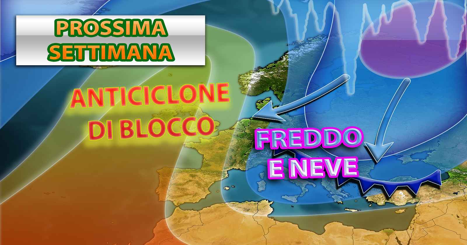 Freddo e neve in arrivo verso l'avvio della prossima settimana - grafica a cura del Centro Meteo Italiano