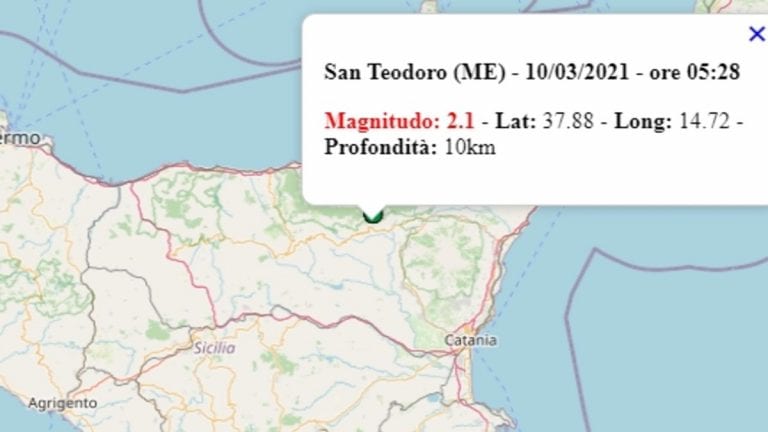 Terremoto in Sicilia oggi, mercoledì 10 marzo 2021: scossa M 2.1 in provincia di Messina | Dati Ingv