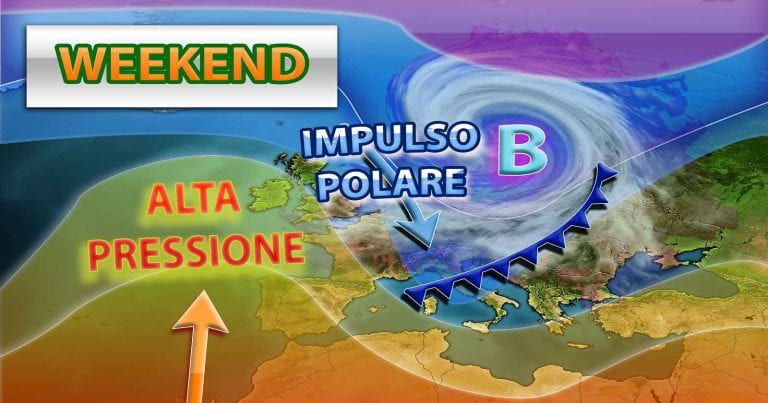 METEO ITALIA – nubi e piogge sparse, MALTEMPO con aria POLARE e freddo nel WEEKEND