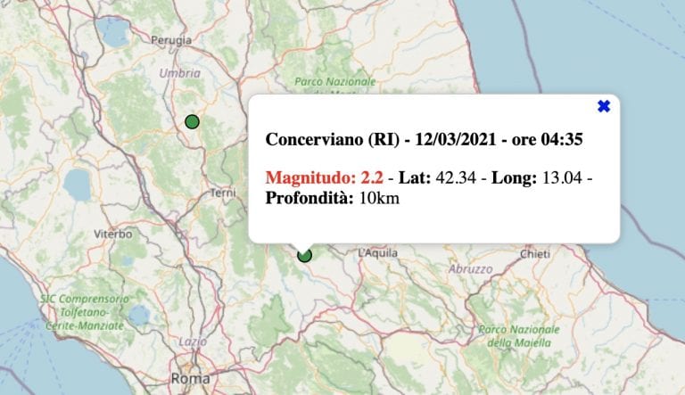 Terremoto nel Lazio oggi, venerdì 12 marzo 2021: scossa M 2.2 provincia di Rieti – Dati INGV