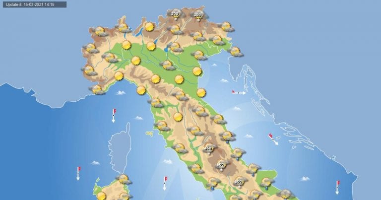 PREVISIONI METEO domani 16 Marzo 2021: Piogge e nevicate al centro-sud ITALIA, sole prevalente al nord