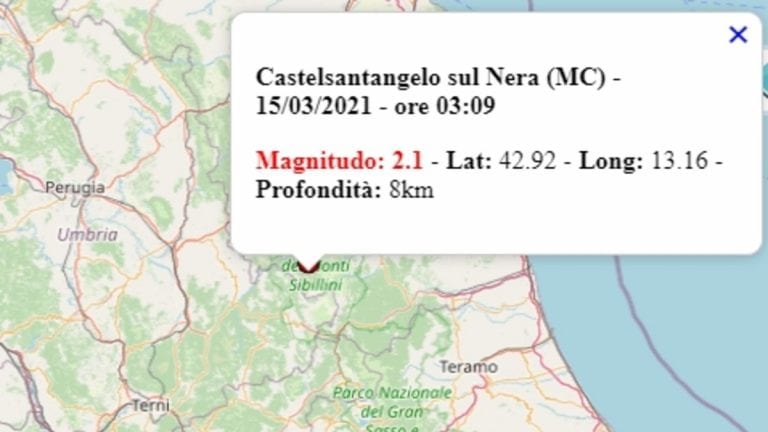 Terremoto nelle Marche oggi, lunedì 15 marzo 2021, scossa M 2.1 in provincia di Macerata – Dati Ingv