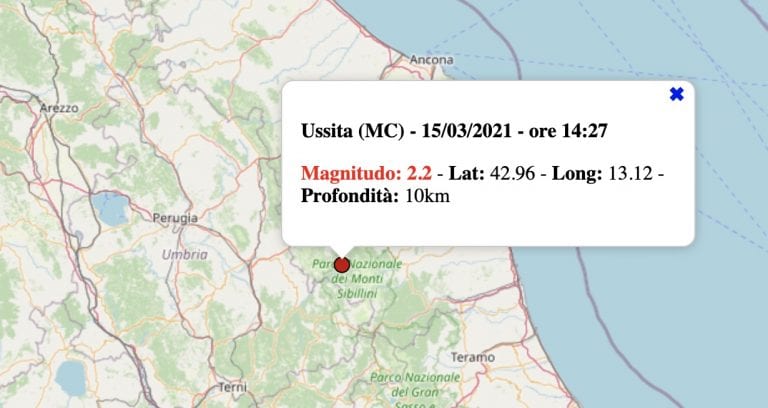 Terremoto nelle Marche oggi, lunedì 15 marzo 2021: scossa M 2.2 in provincia di Macerata | Dati INGV