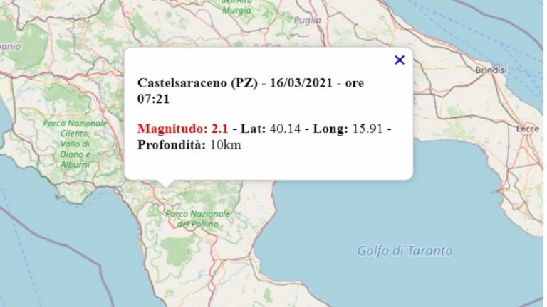 Terremoto in Basilicata oggi, martedì 16 marzo 2021: scossa M 2.1 provincia di Potenza. Dati INGV