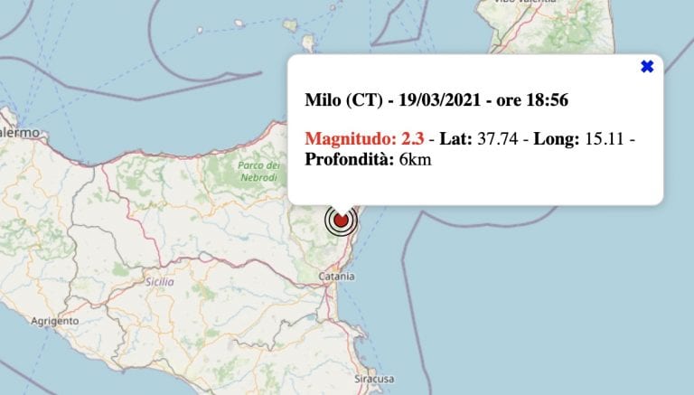Terremoto in Sicilia oggi, venerdì 19 marzo 2021: scossa M 2.3 in provincia di Catania | Dati INGV