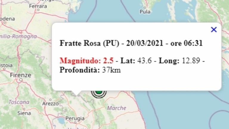 Terremoto nelle Marche oggi, 20 marzo 2021: scossa M 2.5 in provincia di Pesaro Urbino | Dati INGV