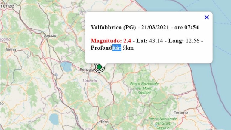 Terremoto in Umbria oggi, 21 marzo 2021: scossa M 2.4 in provincia Perugia | Dati INGV Terremoto in Umbria oggi, 21 marzo 2021: scossa M 2.4 in provincia Perugia | Dati INGV