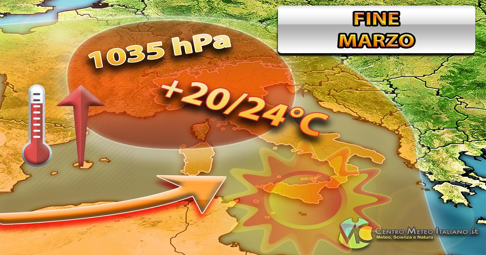 Anticiclone in rinforzo per gli ultimissimi giorni di Marzo - grafica a cura del Centro Meteo Italiano