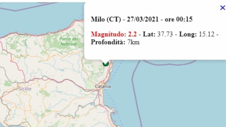 Terremoto in Sicilia oggi, sabato 27 marzo 2021, scossa M 2.2 in provincia di Catania – Dati Ingv