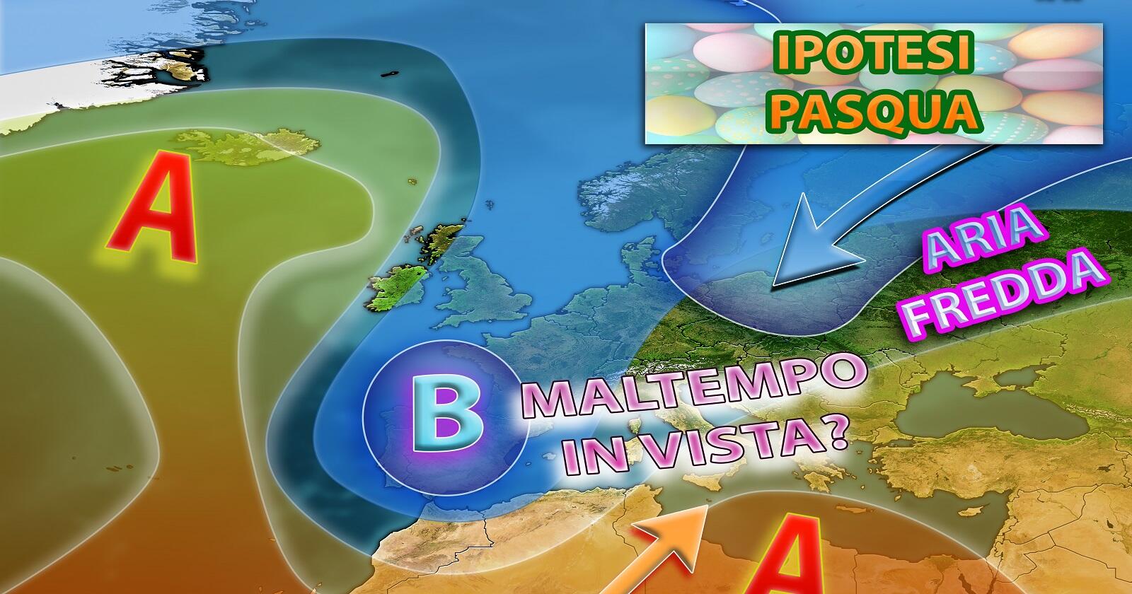 Possibili scenari perturbati in vista della festività di Pasqua. Ecco cosa potrebbe accadere! Grafica a cura del Centro Meteo Italiano