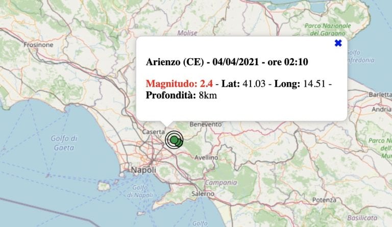 Terremoto in Campania oggi, domenica 4 aprile 2021: scossa M 2.4 in provincia di Caserta. Dati INGV