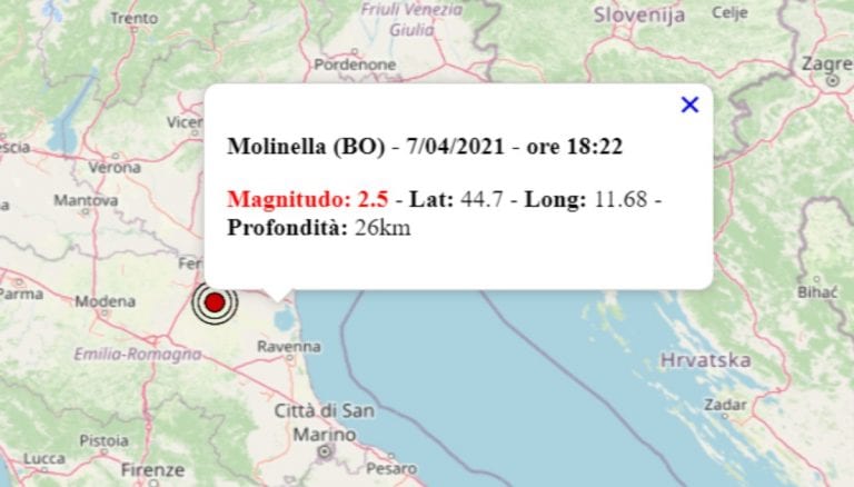 Terremoto oggi in Emilia Romagna, 7 aprile 2021: scossa M 2.5 in provincia di Bologna – Dati INGV Terremoto oggi in Emilia Romagna, 7 aprile 2021: scossa M 2.5 in provincia di Bologna – Dati INGV