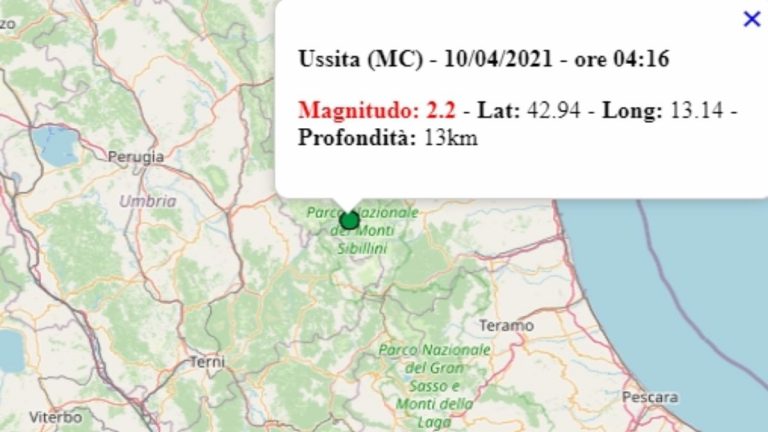 Terremoto nelle Marche oggi, 10 aprile 2021, scossa M 2.2 in provincia Macerata | Dati Ingv